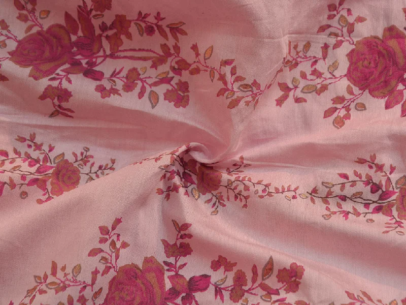 Pink Floral Premium Modal Chanderi Silk Fabric