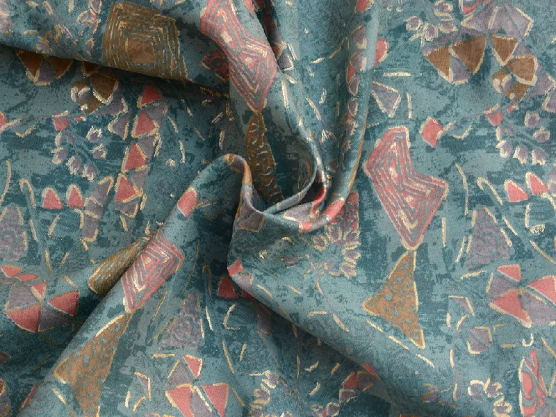 Pink & Sky Blue Floral Motifs Premium Modal Chanderi Silk Fabric