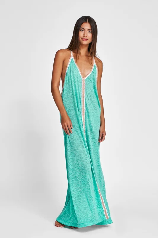 Cheetah Sundress Mint - Chic Beach Lounge Dress