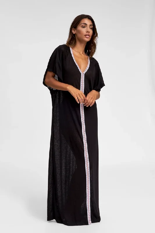 Beach Kaftan - Inca Abaya Black With White Trim