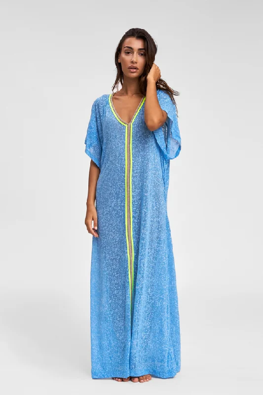 Elegant Blue Beach Kaftan Cover Up - Inca Abaya Blue