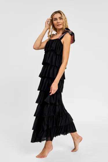 Black Summer Holiday Dress - Multi Layer Resort Wear Dress