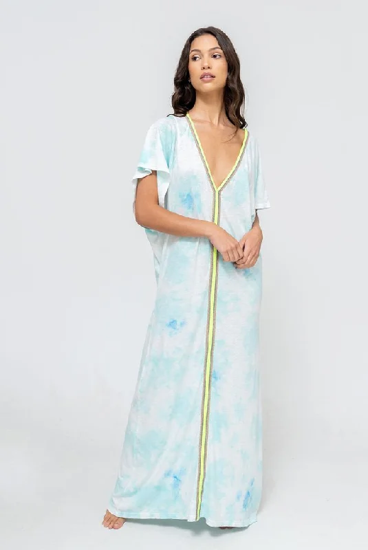 Light Blue Half Sleeve Beach Cover Up - Tie Dye Inca Abaya