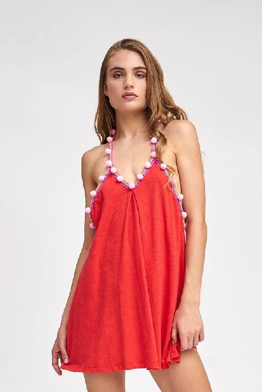 Strappy Summer Dress - Pom Pom Dress Blood Orange