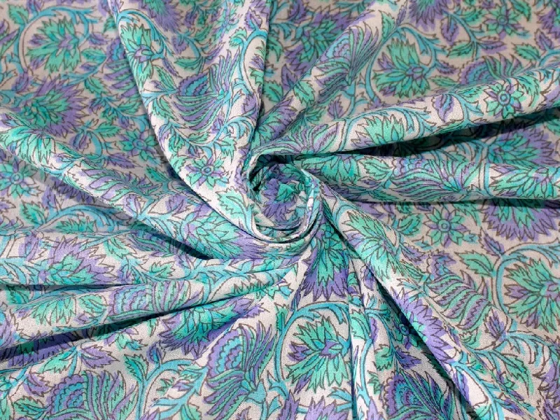 Purple Green Floral Pure Cotton Fabric