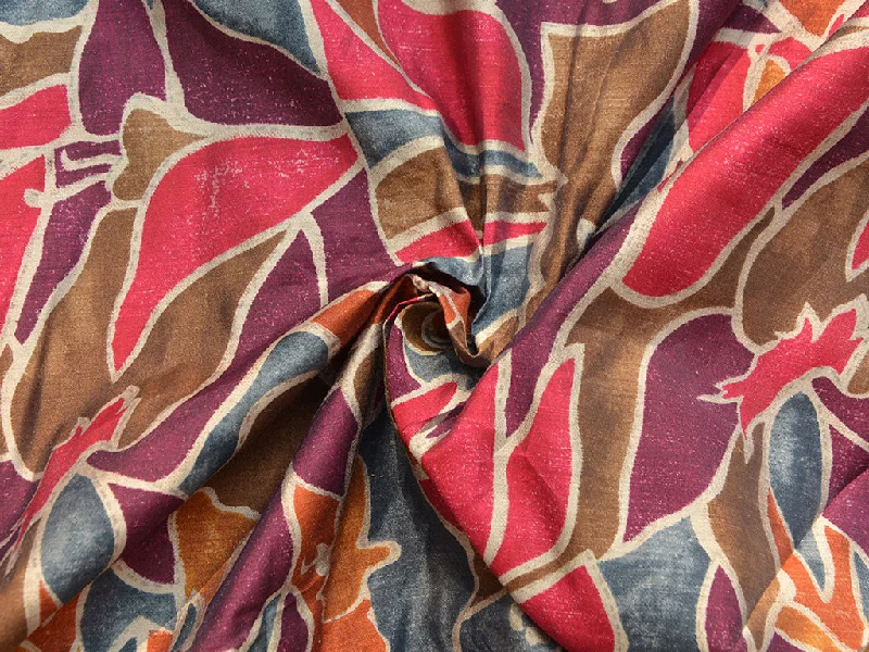 Red & Brown Abstract Printed Premium Modal Chanderi Silk Fabric