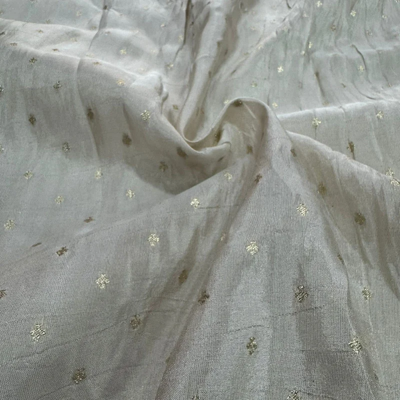 White & Rose Gold Butti Floral Dyeable Zari Banarasi Viscose Tissue Silk Fabric