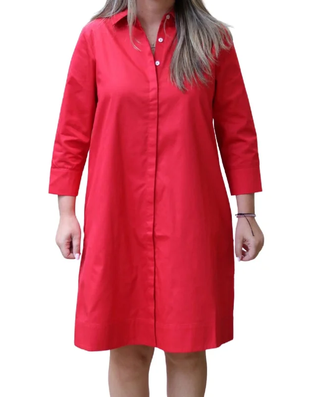 Christy Poplin Shirt Dress In Red | Red