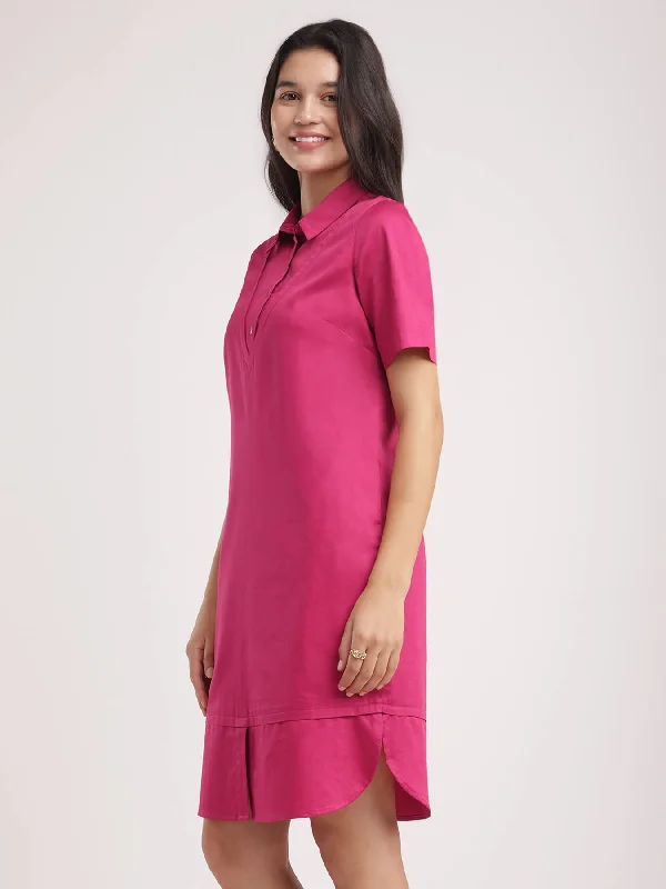 Cotton Shirt Dress - Fuchsia