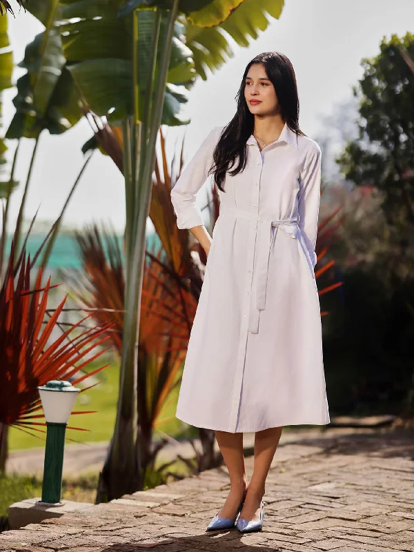 Poplin Shirt Dress - White