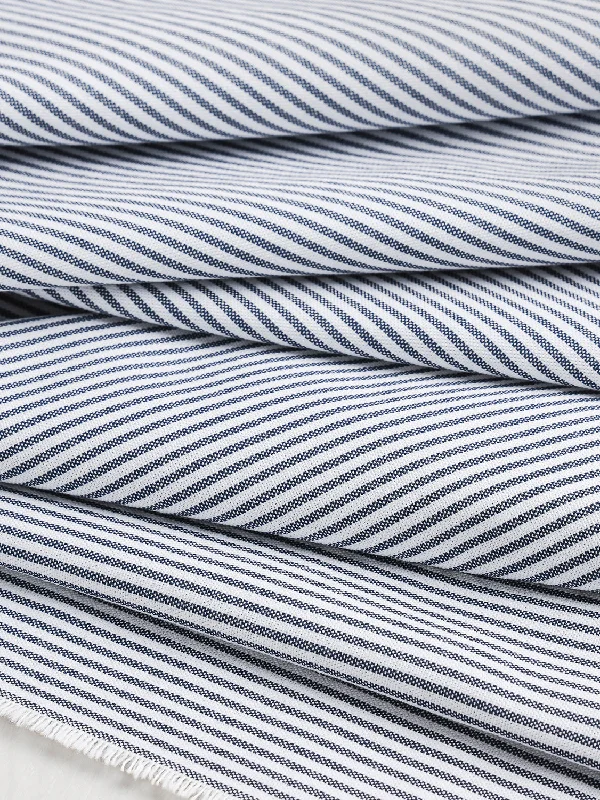 Pinpoint Striped Cotton Oxford Shirting - Blue + White