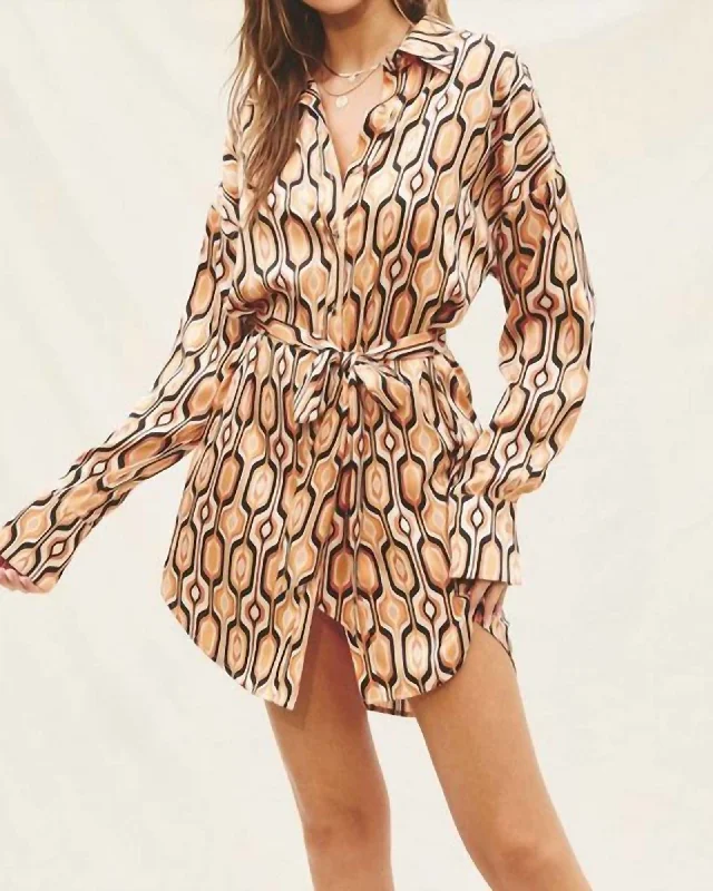 Tiger Eye Shirt Dress In Gold | Gold