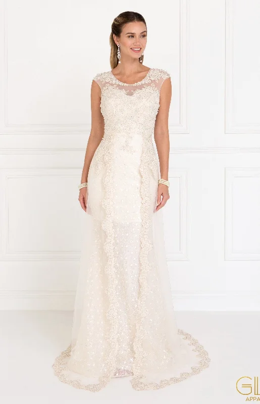 Embroidered Long Cap Sleeve Lace Dress by Elizabeth K GL1539