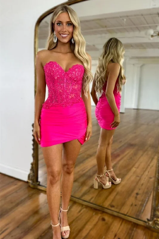 Hot Pink Mermaid Sweetheart Lace Top Short Homecoming Dress