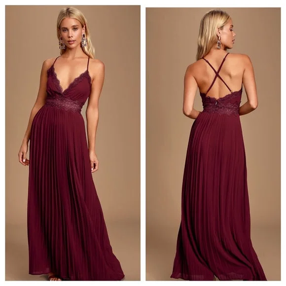 Lace and Chiffon Long Dress with Spaghetti Straps