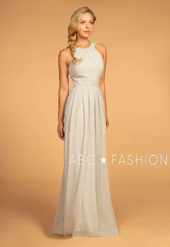 Long High-Neck Halter Dress with Lace Details by Elizabeth K GL2605