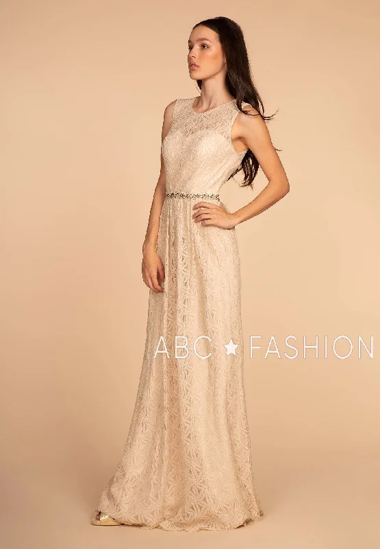 Long Lace Dress with Jeweled Waistband by Elizabeth K GL2611