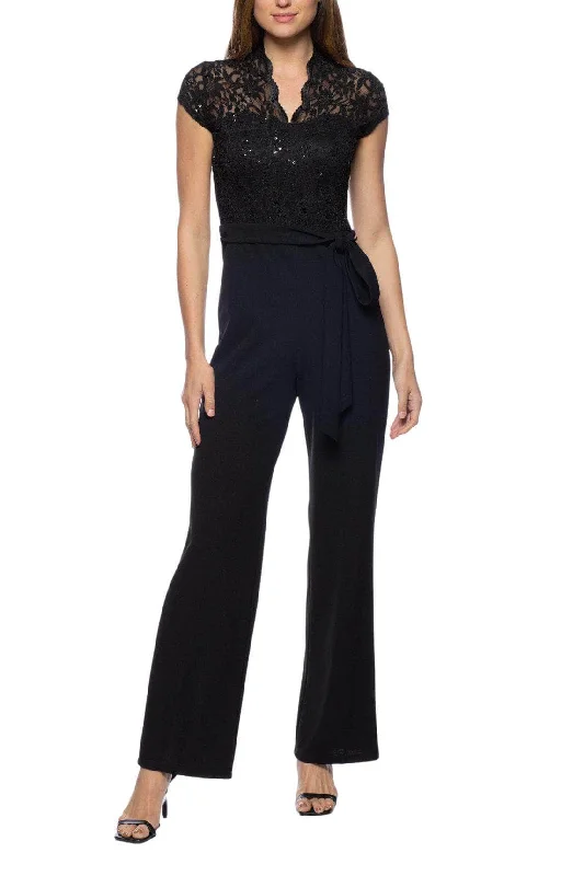 Marina 268331 - Laced Scalloped V-Neck Jumpsuit