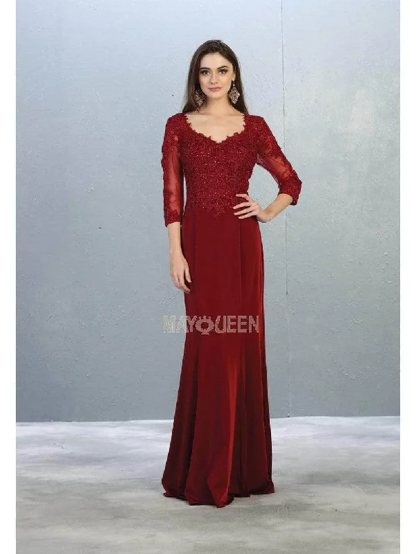 May Queen MQ1811 - Laced Quarter Sleeve Formal Dress