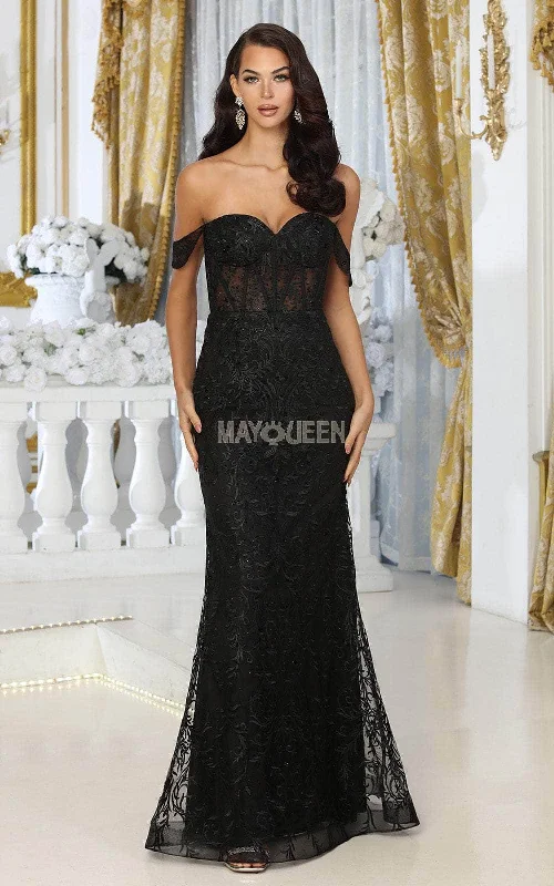 May Queen MQ2044 - Sheer Lace Sheath Prom Dress